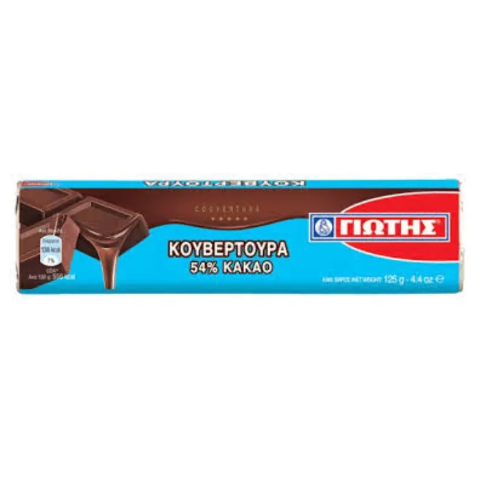 Kouvertoura Jiotis.jfif Jiotis Kouvertoura 54% cacao 125 gr glutenvrij - Afbeelding 1