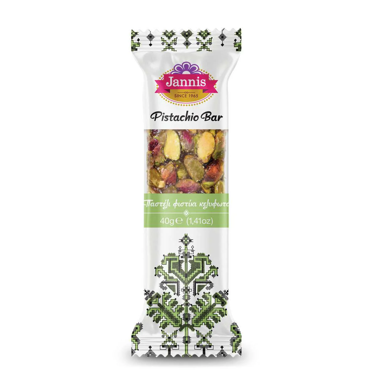 jannispistachiobar Jannis Pasteli met Pistache 40 gr - Afbeelding 1
