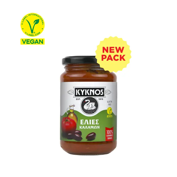 saltsa_elies Kyknos Tomatenpuree met Kalamata Olijven – 350 gr - Afbeelding 1